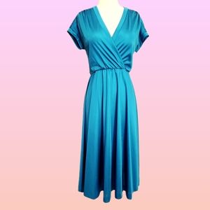 Blue stretchy vintage faux wrap dress